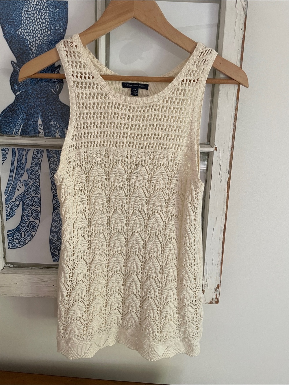 American Eagle Cream Crochet Tank Top